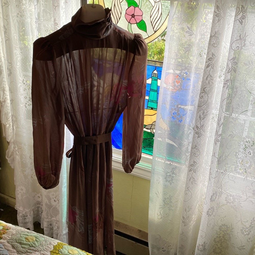 Vintage Donna Morgan Y2K Rich Brown Sheer Floral Dress Size 6